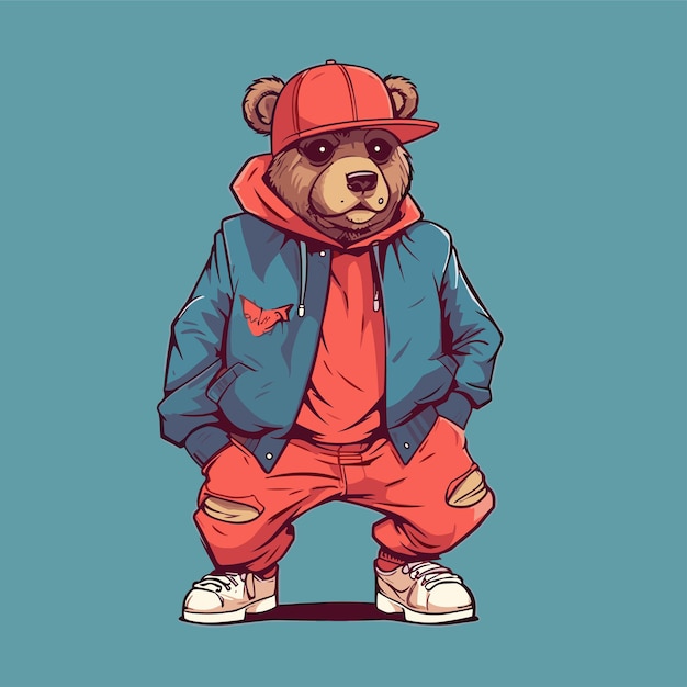 Personagem de urso de ilustração vestindo jaqueta