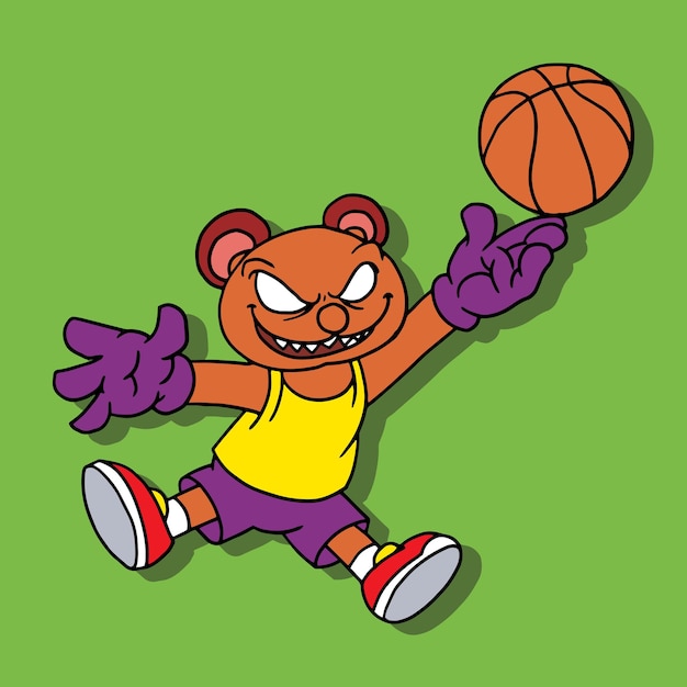 Personagem de urso pardo jogando basquete para modelo de logotipo e ícone
