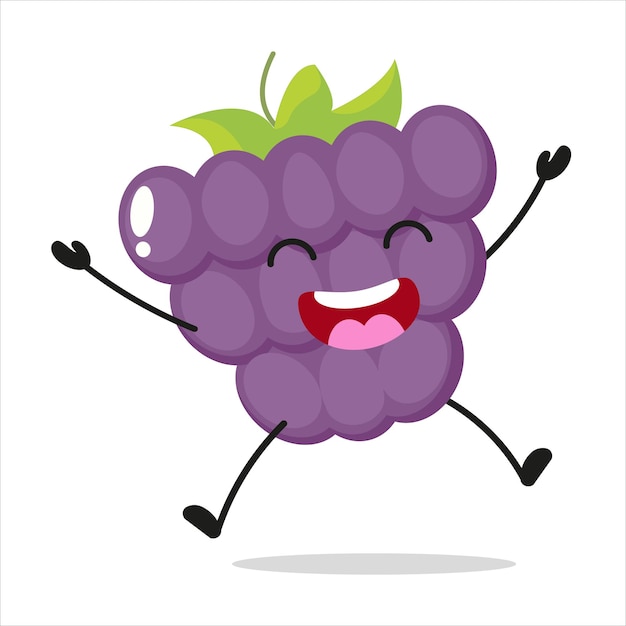 Vetor personagem de uva feliz e bonito emoticon engraçado de desenho animado de uva em estilo simples