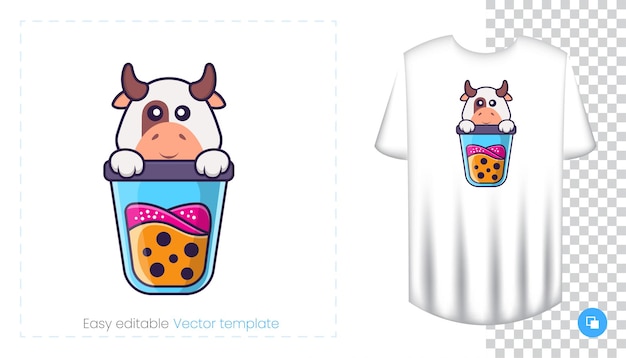 Personagem de vaca bonito. estampas em camisetas, moletons, estojos para celulares, souvenirs.