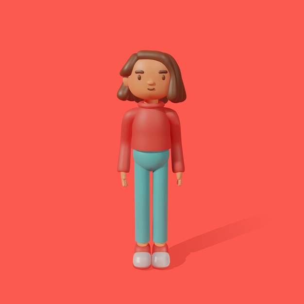 Vetor personagem de vetor de desenho animado 3d jovem mulher sorridente em pé