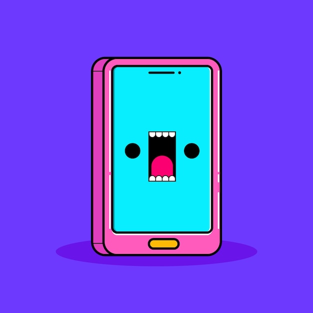 Personagem de vetor de smartphone de monstro bonito doodle bom para ícone de ilustração e qualquer recurso gráfico