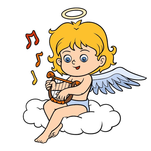 Personagem de vetor do dia dos namorados, anjo com uma harpa