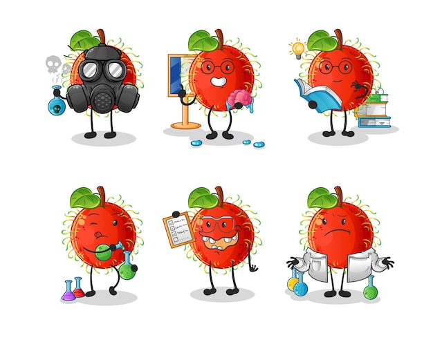 Personagem do grupo de cientistas de rambutan. vetor mascote dos desenhos animados