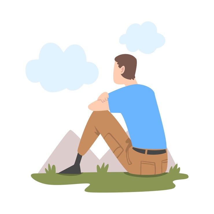 Vetor personagem do homem sentado e olhando para a frente como se estivesse em um futuro brilhante ilustração vetorial