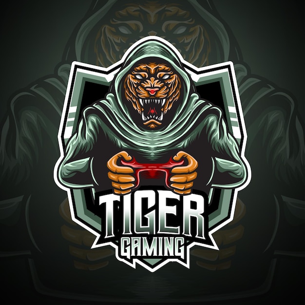 Personagem do jogo tigre com logotipo esport