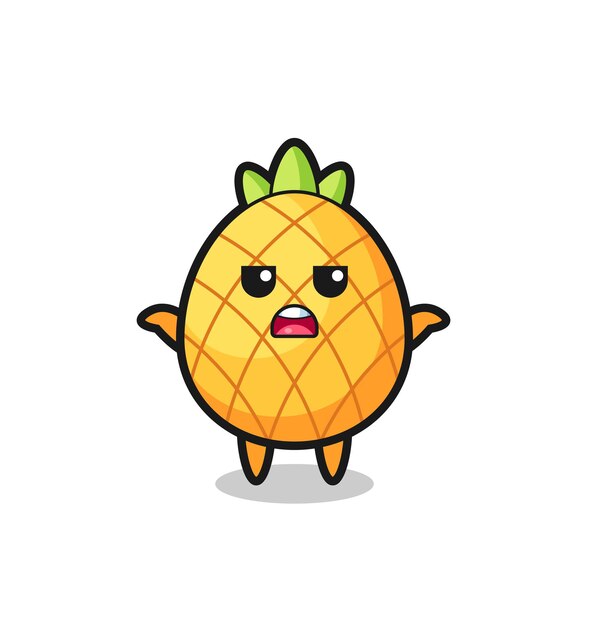 Personagem do mascote abacaxi dizendo não sei, design de estilo fofo para camiseta, adesivo, elemento de logotipo