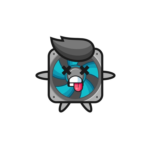 Personagem do ventilador de computador fofo com pose de morto, design de estilo fofo para camiseta, adesivo, elemento de logotipo