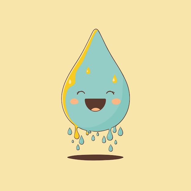 Vetor personagem em forma de uma bela gota d'água sorrindo