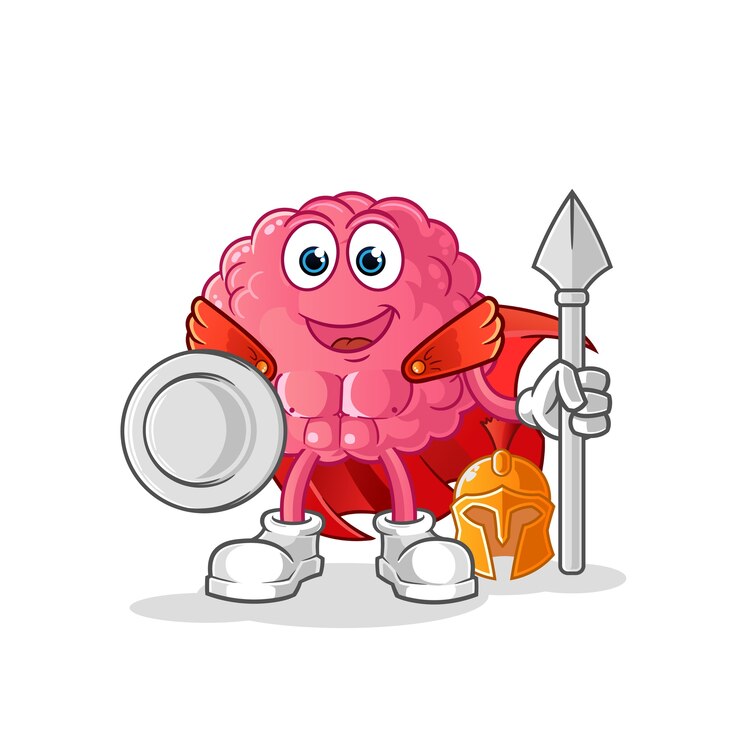 Vetor personagem espartano do cérebro. mascote dos desenhos animados