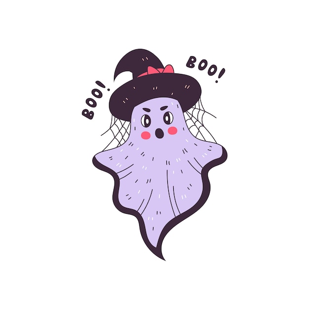Vetor personagem fantasma com chapéu de bruxa