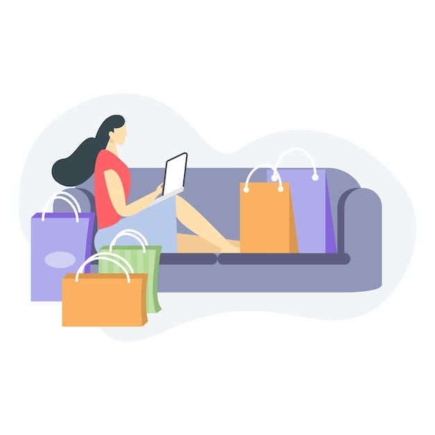 Vetor personagem feminina comprando algo on-line, ilustração utilizável para ios e web