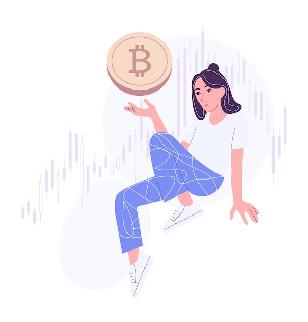 Personagem feminina fofa segurando bitcoin