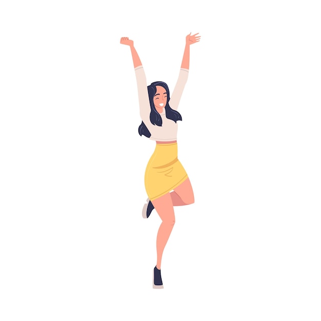 Personagem feminina gritando sentindo alegria e excitação celebrando algo Ilustração vetorial
