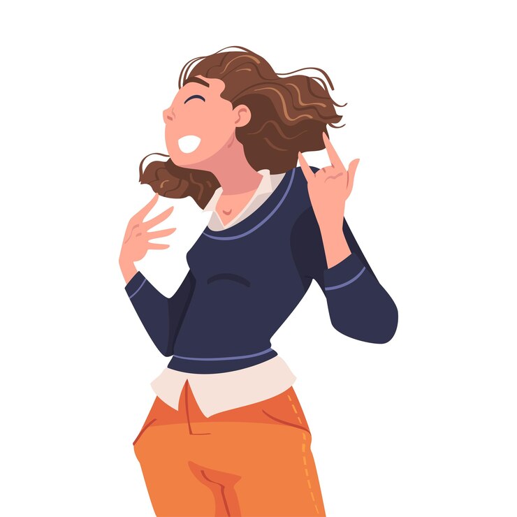 Vetor personagem feminina mostrando sinal positivo de chifres como ilustração vetorial de gesto de mão