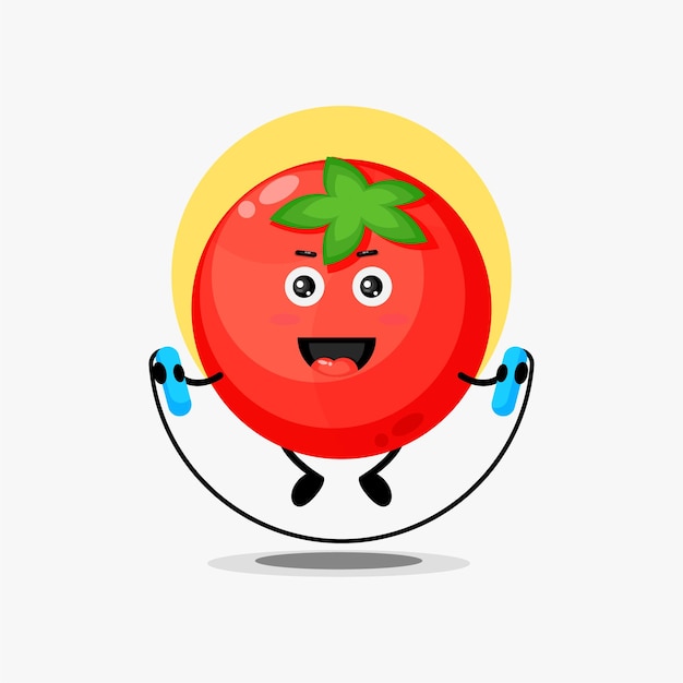 Personagem fofa do tomate pulando corda