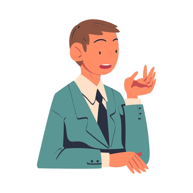 Personagem-homem como membro da negociação na ilustração vetorial da mesa de negociação