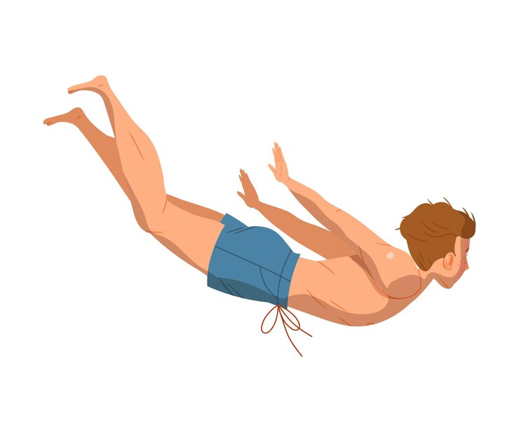 Vetor personagem jovem de fato de banho flutuando na água do mar ilustração vetorial