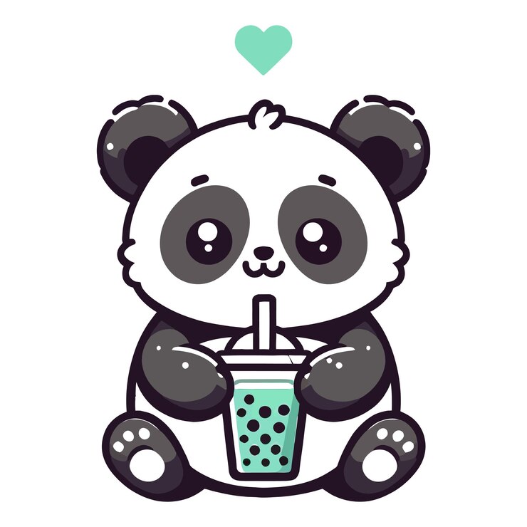 Vetor personagem kawaii panda segurando chá de bolha