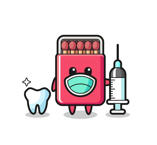 Personagem mascote da caixa de fósforos como um design bonito de dentista