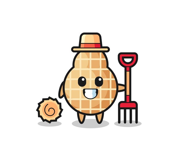 Personagem mascote de amendoim como agricultor