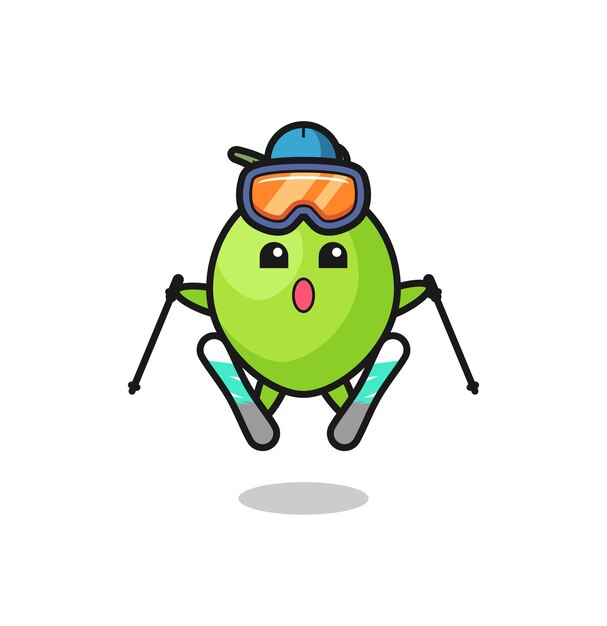 personagem mascote de coco como jogador de esqui