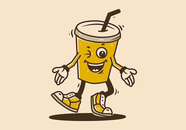Personagem mascote de copo com um canudo com cara feliz