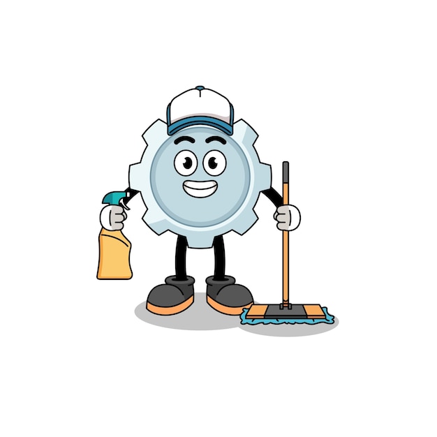 Personagem mascote de equipamentos como serviços de limpeza