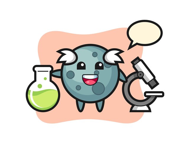 Personagem mascote do asteróide como cientista, design de estilo bonito para camiseta, adesivo, elemento de logotipo