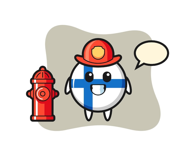 Personagem mascote do distintivo da bandeira finlandesa como bombeiro