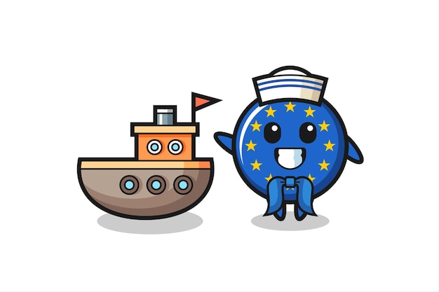 Personagem mascote do distintivo de bandeira da europa como marinheiro