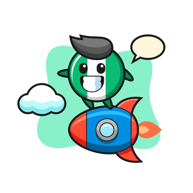 Personagem mascote do emblema da bandeira da nigéria pilotando um foguete