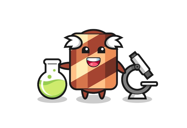 Personagem mascote do rolo de bolacha como cientista, design de estilo bonito para camiseta, adesivo, elemento de logotipo