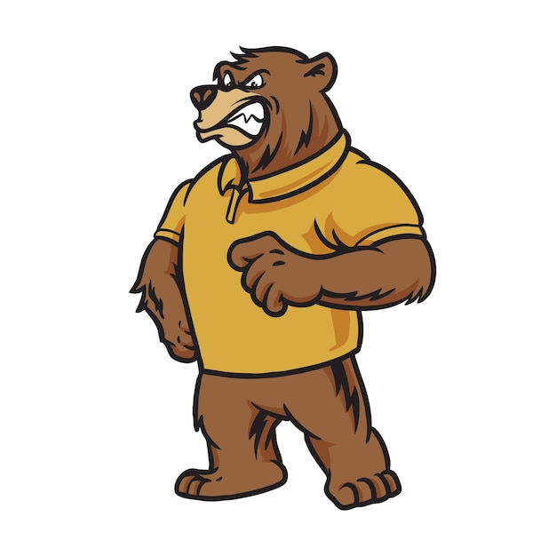 Personagem mascote urso pardo irritado ilustração