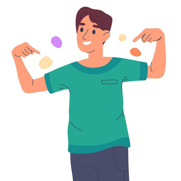 Vetor personagem masculino apontando para si mesmo homem indicando e apontando para smith com os dedos indicadores ilustração em vetor desenho plano sobre fundo branco