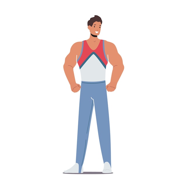 Personagem masculino atleta posando em halterofilista de esportista muscular uniforme isolado no fundo branco halterofilismo powerlifting ou bodybuilding competição desenhos animados pessoas ilustração vetorial