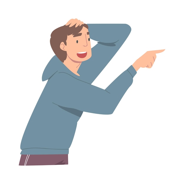 Personagem masculino excitado olhando para alguém apontando o dedo demonstrando atenção Ilustração vetorial