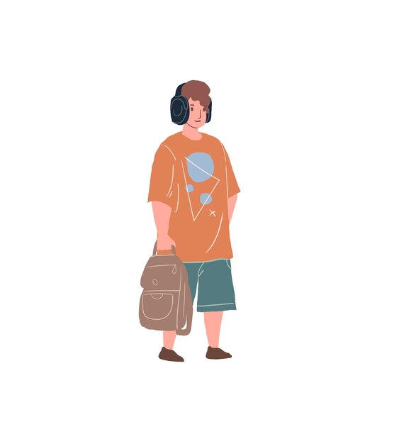 Vetor personagem plano de desenho animado com conceito de ilustração vetorial de educação e comunicação de mochila