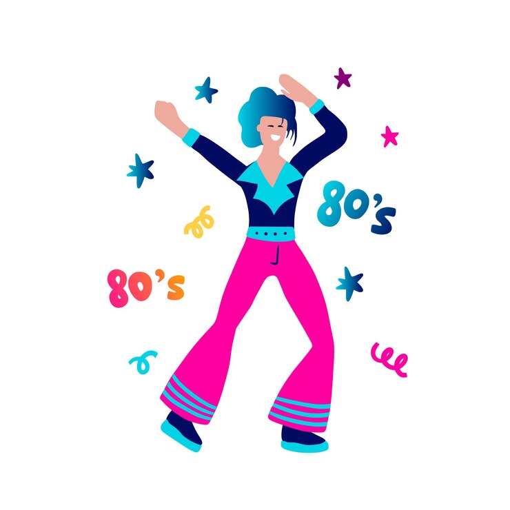 Vetor personagem retrô de vetor humano dos anos 80 ilustração dos desenhos animados