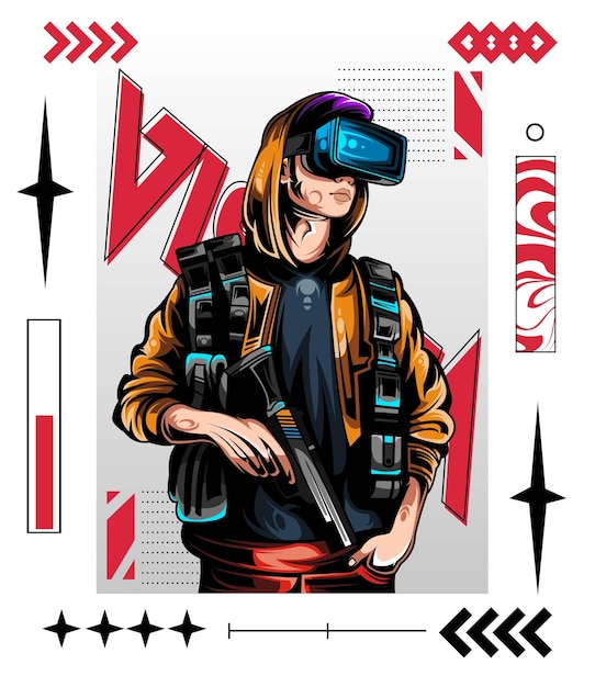 personagem vestindo VR com retenção