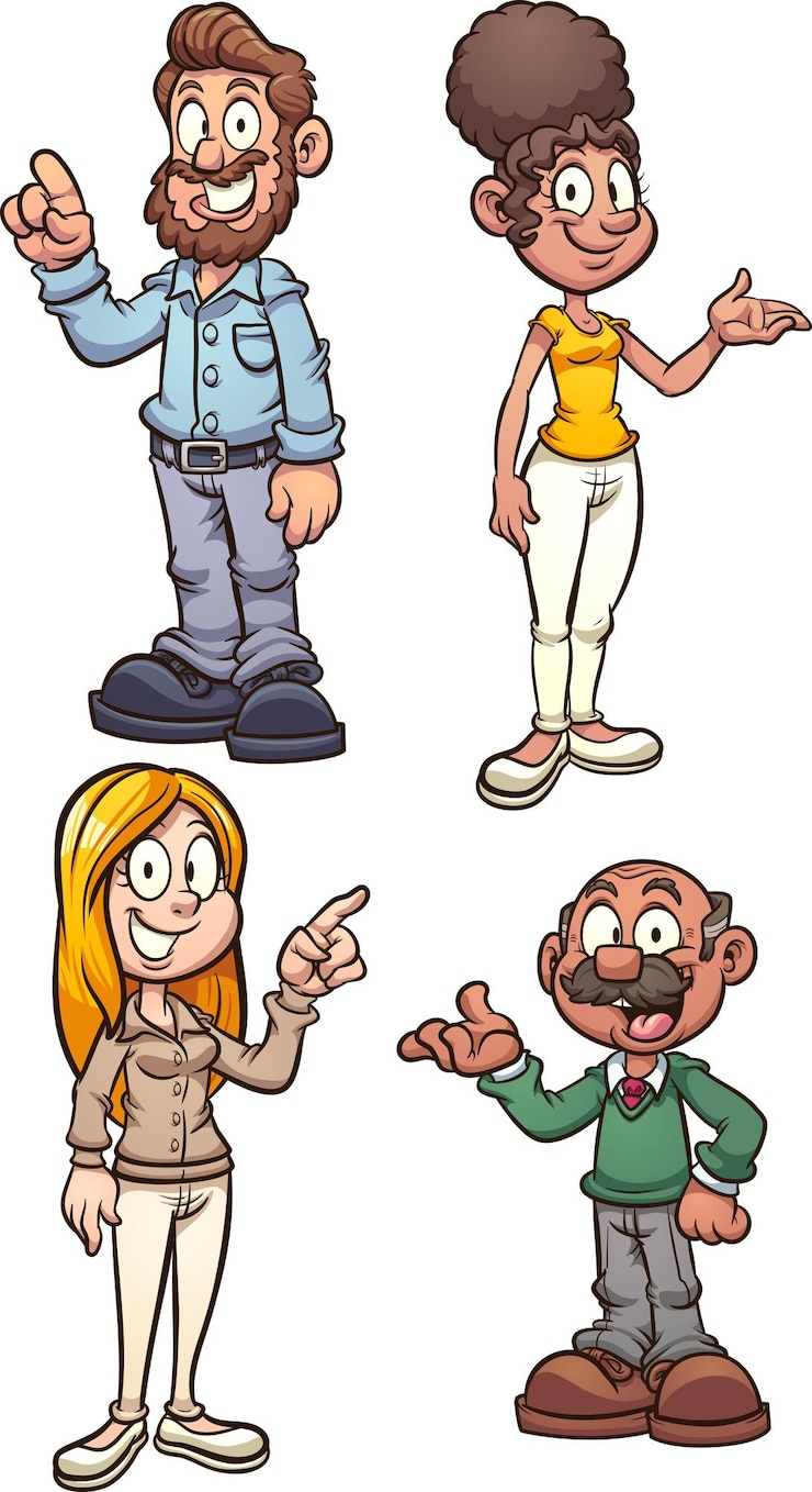 Vetor personagens adultos de desenhos animados masculinos e femininos