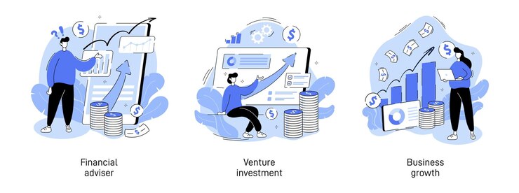 Personagens analisando conjunto de ilustração de investimentos Crescimento financeiro comemorando o sucesso financeiro