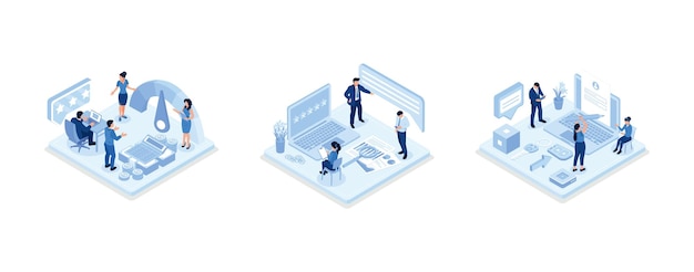 Personagens com boa pontuação de crédito recebendo aprovação de empréstimo do banco, Personagem apontando