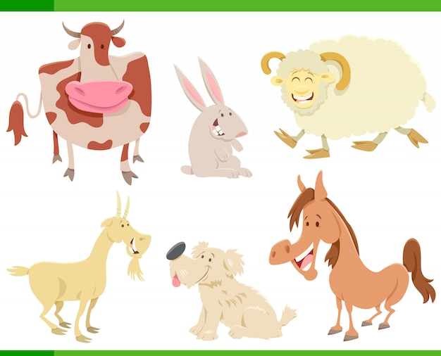 Personagens de animais de fazenda feliz dos desenhos animados conjunto