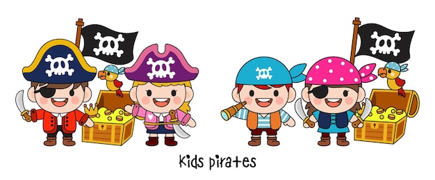 Personagens de capitão e marinheiro de pirata infantil preenchidos clipart