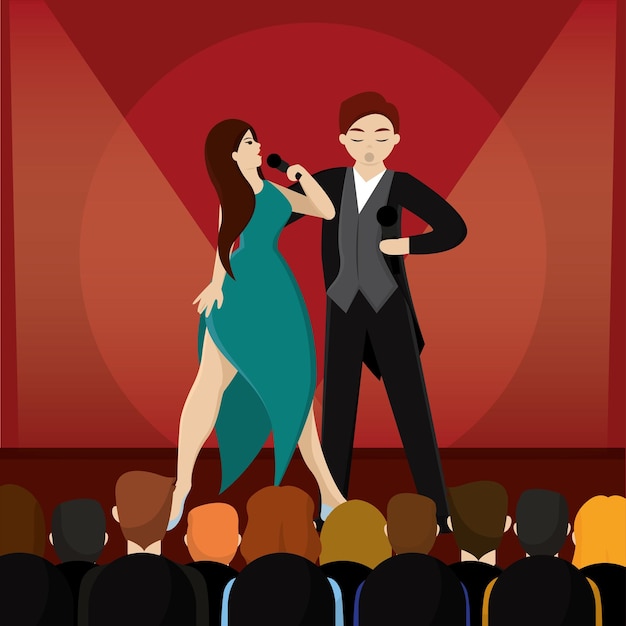 Personagens de casal cantando ilustração vetorial de concerto de música de ópera