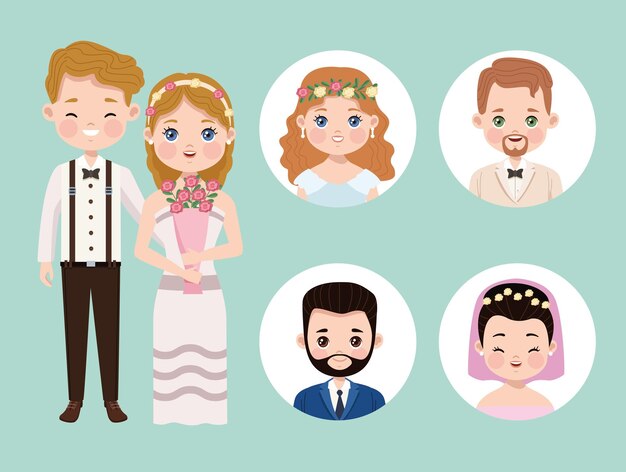 Vetor personagens de casamento