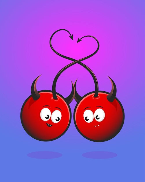 Vetor personagens de cerejas ilustração de duas cerejas do diabo dos desenhos animados