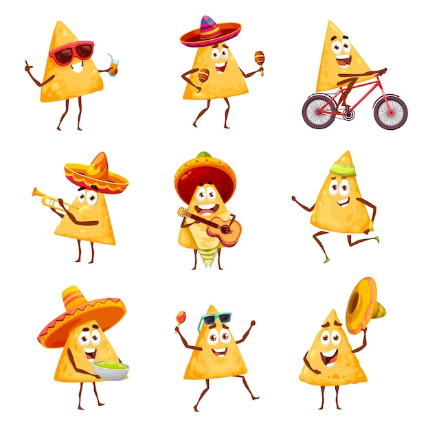 Personagens de chips de nachos mexicanos dos desenhos animados