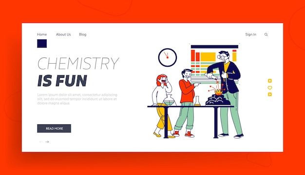 Personagens de crianças em idade escolar no modelo de página de destino do laboratório.